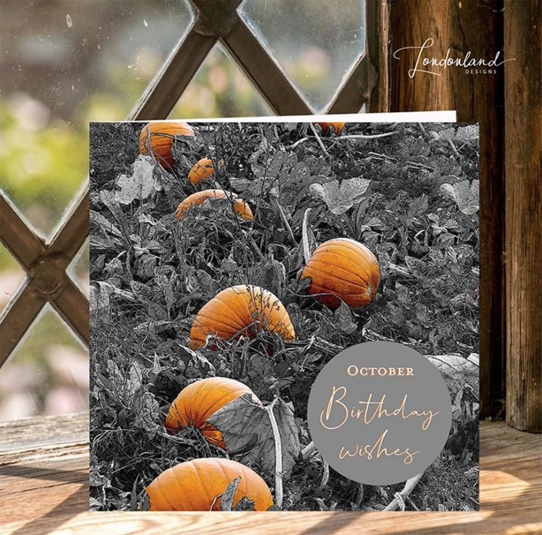 Pumpkin October Birthday Card by Londonland Designs