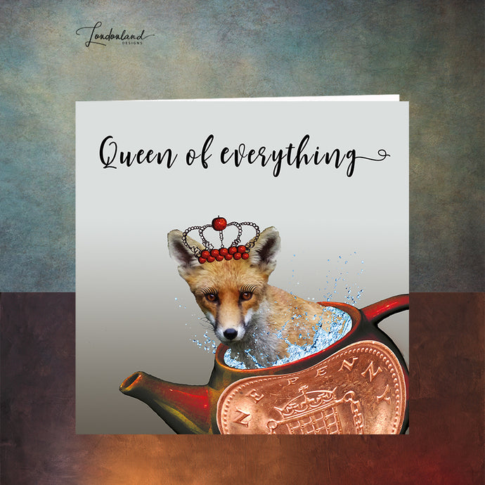 Queen of Everything, Fox in teapot Greeting Card
