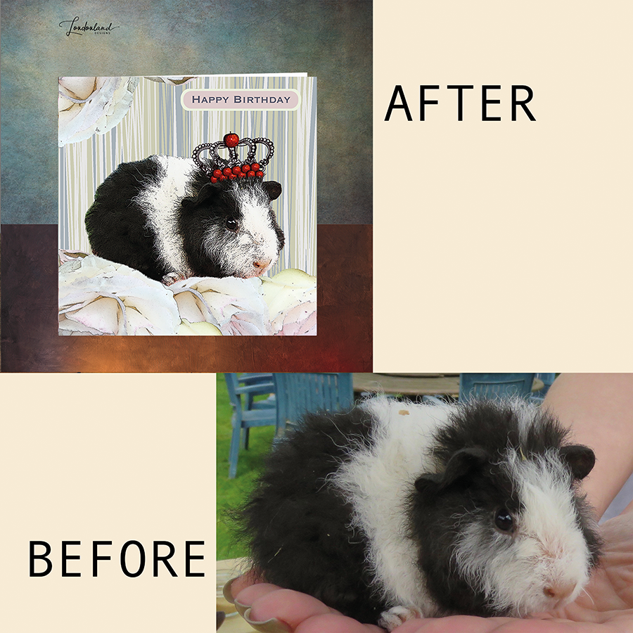 Londonland Designs- Queen of Pigs Card - Before & After