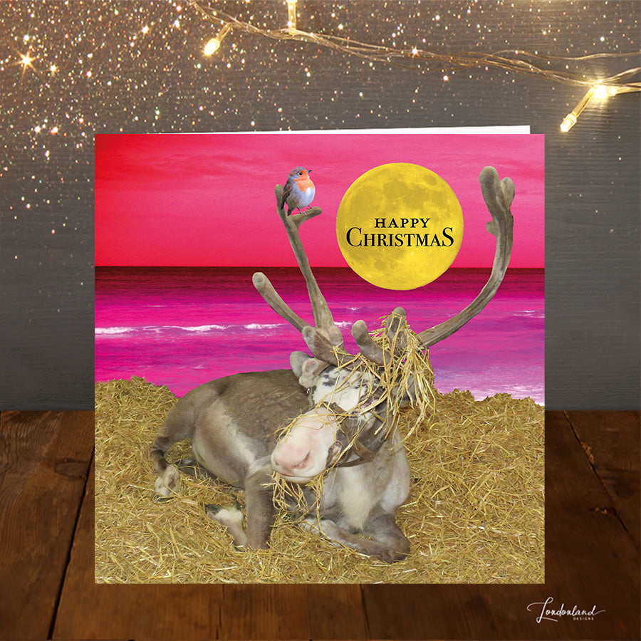 Rudolph In Australia by Londonland Designs | Pink Reindeer Christmas Card