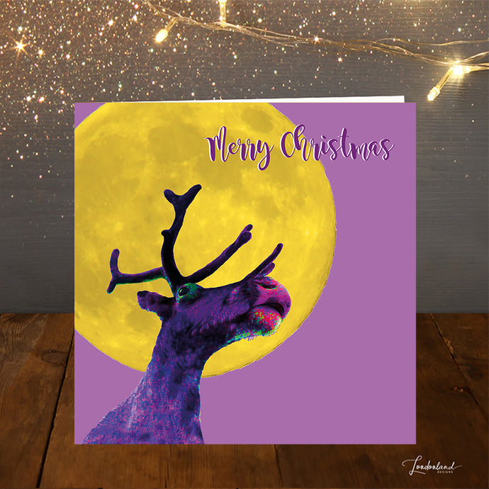 Reindeer Moon Purple Christmas Card