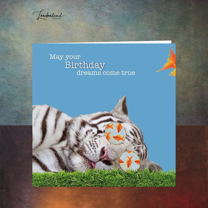 Tiger Dreams, sleeping snow tiger Birthday Card