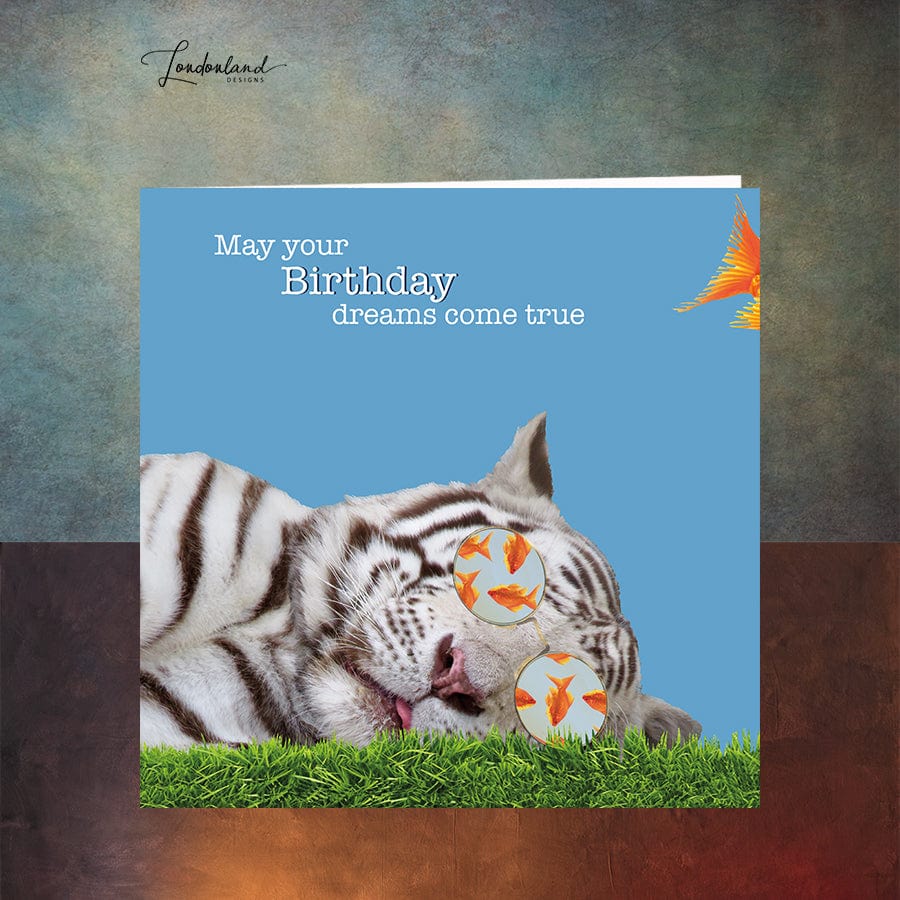Tiger Dreams, sleeping snow tiger Birthday Card