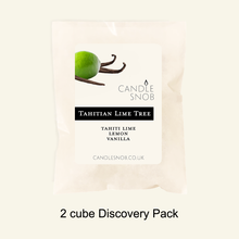 Load image into Gallery viewer, Candle Snob by Londonland Designs. Tahitian Lime Tree wax melts sample 2 cube pack. TAHITI LIME, LEMON, VANILLA.
