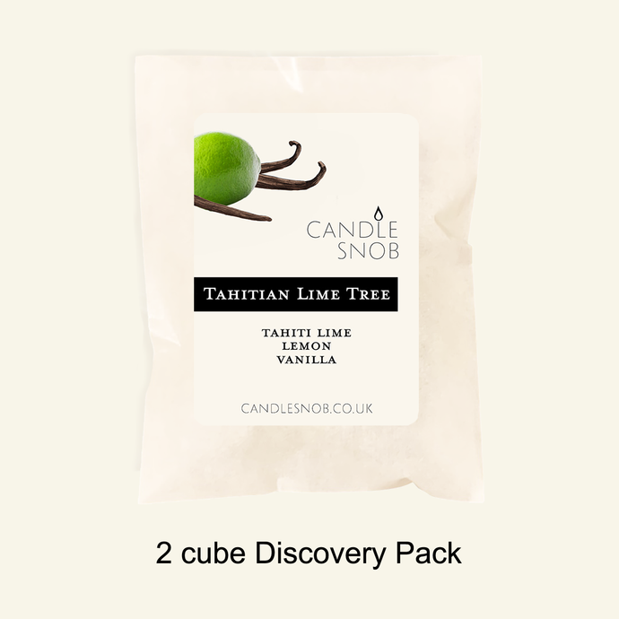 Candle Snob by Londonland Designs. Tahitian Lime Tree wax melts sample 2 cube pack. TAHITI LIME, LEMON, VANILLA.