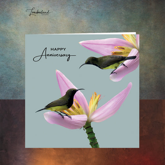 Hummingbird in tropical flower Anniversary Card by Londonland Designs