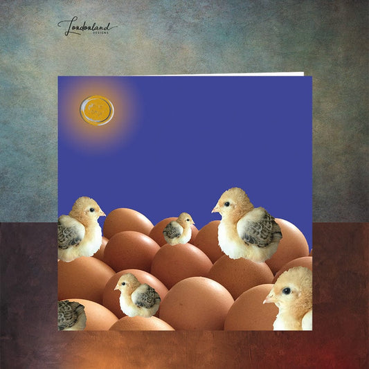 Button Moonlight chicks and eggs Easter Card