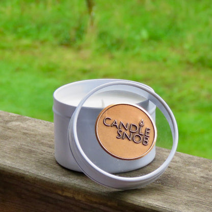 White scented Candle Snob white travel tin for travelling or gifts
