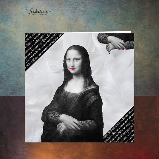 Red Lisa, Mona Inspired Greeting Card by Londonland Designs