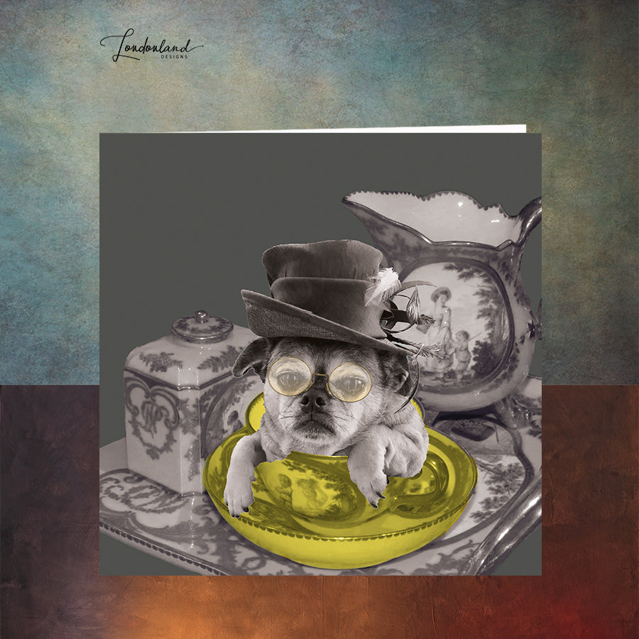 Afternoon Tea For One, Pug Dog in Teacup Greeting Card