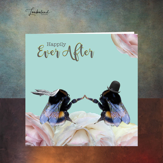 Happily Ever After Bumble Bees holding hands unique Wedding Card