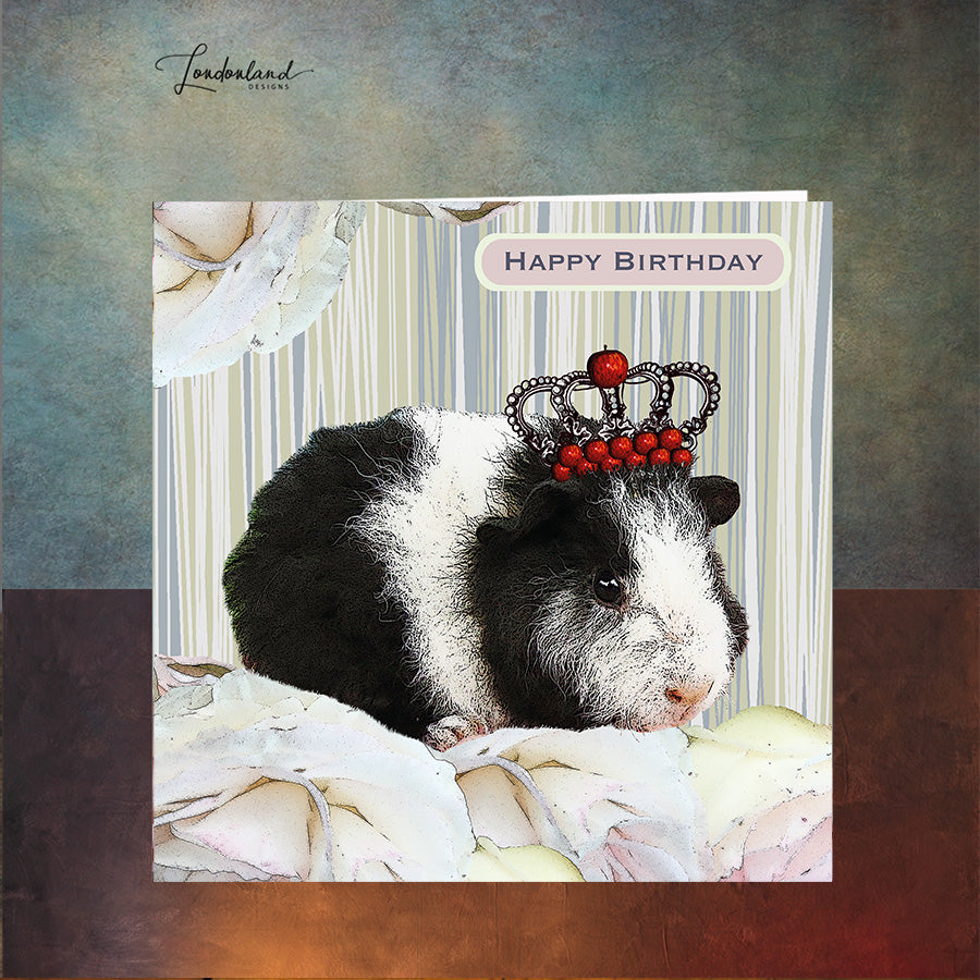 Queen of Pigs - Birthday Card - Guinea Pig wearing a Crown of Apples